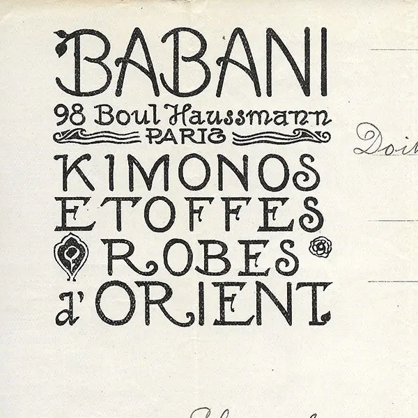 Babani - Facture De La Maison Babani, 98 Boulevard Haussmann À Paris (1923) 2