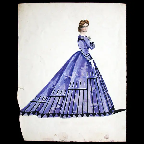 Projets De Robes, Ensemble De 6 Dessins À L'aquarelle D'un Dessinateur En Costumes Et Robes (Circa 1860-1870) 1