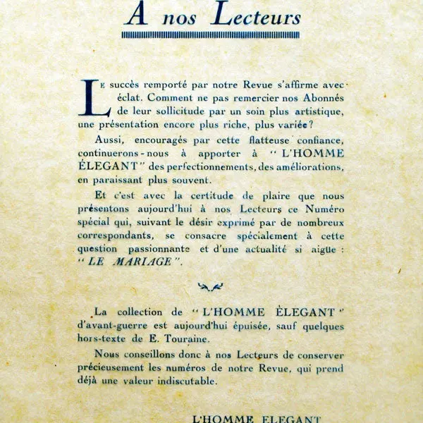 L'homme Élégant, Numéro Spécial Mariage (1922, Avril) 2