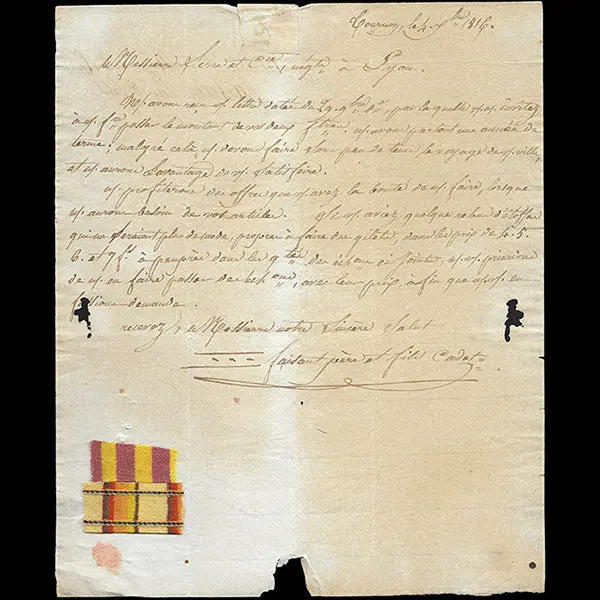 Serre Et Cie - Correspondance Avec Échantillons Adressée Au Négociant En Tissus Par Faisant (1816) 1