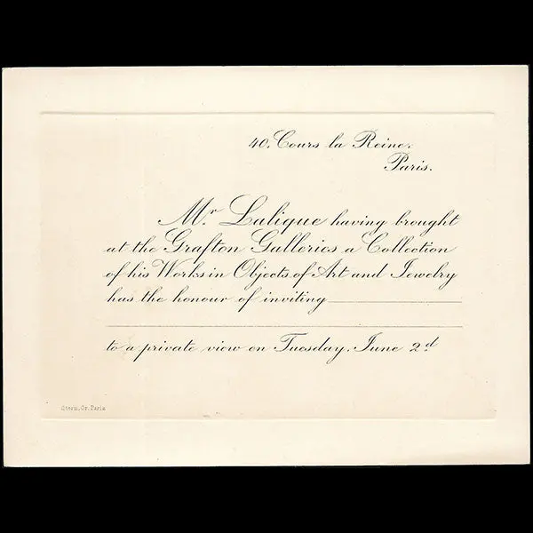 Lalique - Carte D'invitation À L'exposition Des Oeuvres De René Lalique À La Grafton Galleries De Londres (1903) 1