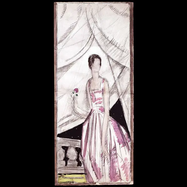Georges Lepape - Elégante À La Rose, Projet D'affiche (Circa 1920-1930) 1
