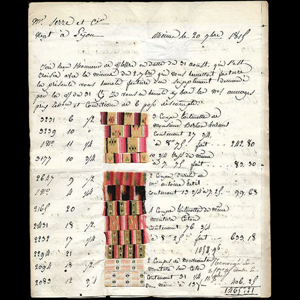 Serre Et Cie - Correspondance Avec Échantillons Adressée Au Négociant En Tissus Par Parizet Fils (1815) 1