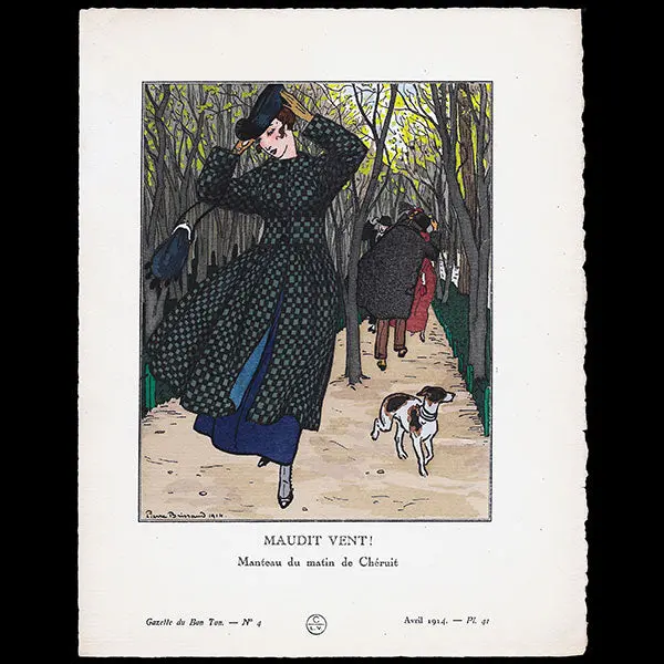 Gazette Du Bon Ton - Maudit Vent ! Manteau Du Matin De Chéruit, Planche De Pierre Brissaud (N°4, 1914) 1