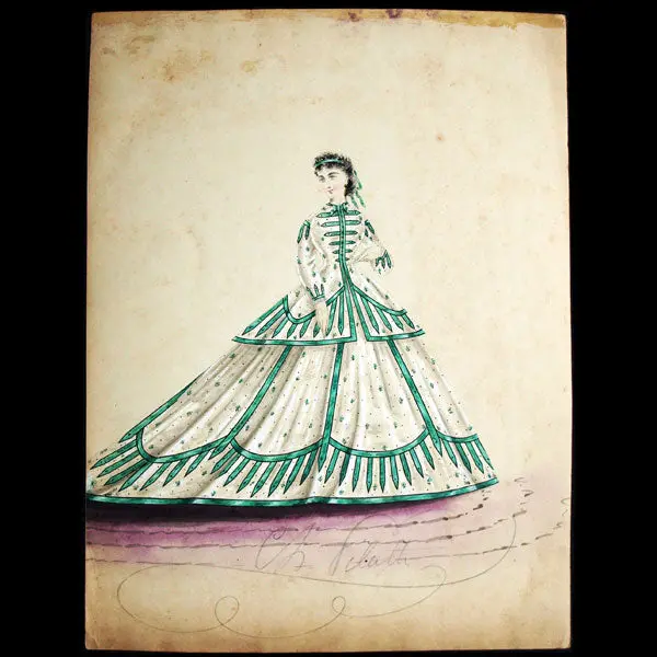 Dessin De Charles Pilatte Pour Les Maisons Worth Ou Ghys (Circa 1860-1870) 1