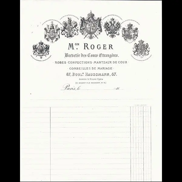Mme Roger - Facture De La Couturière Boulevard Haussmann À Paris (Circa 1870) 1