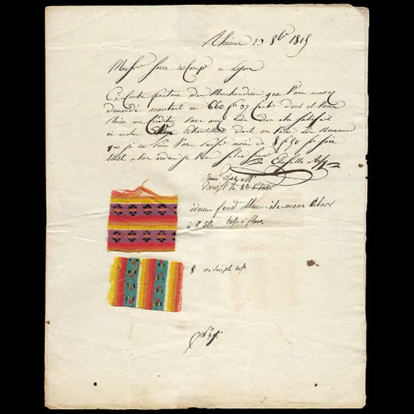 Serre Et Cie - Correspondance Avec Échantillons Adressée Au Négociant En Tissus Par Elie Salle (1819) 1