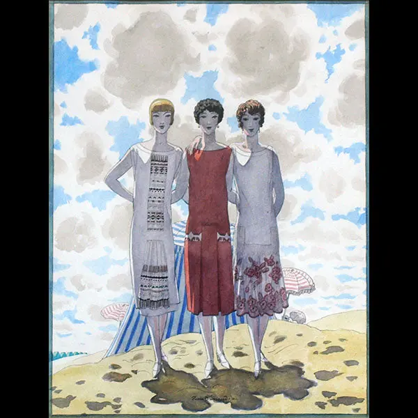Pierre Brissaud - Les Trois Amies, Aquarelle Pour La Couverture Du Jardin Des Modes Du 15 Juillet 1925 1