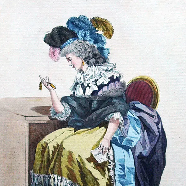 Gallerie Des Modes Et Costumes Français, 1778-1787, Gravure N° Zz 274, Belle Inquiète Par Watteau (1784) 2