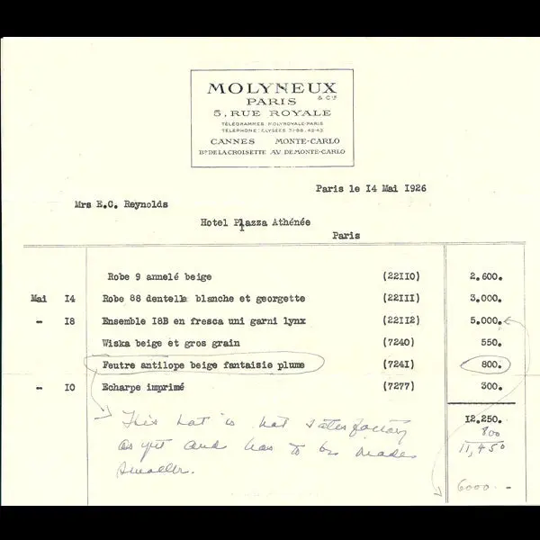 Facture De Molyneux (1926) 1