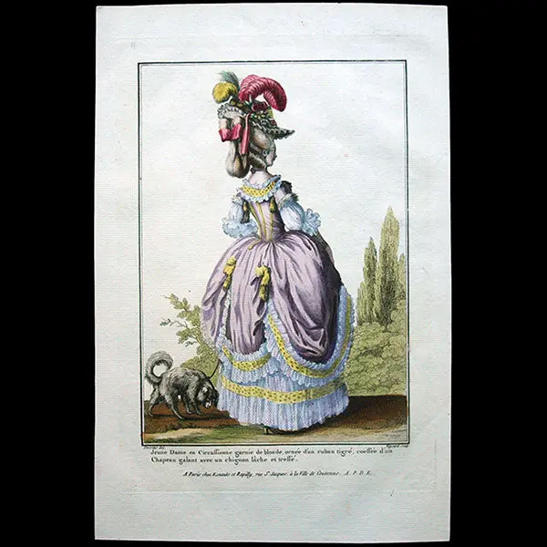 Gallerie Des Modes Et Costumes Français, 1778-1787, Gravure N° H 44, Jeune Dame En Circassienne Garnie De Blonde (1778) 1