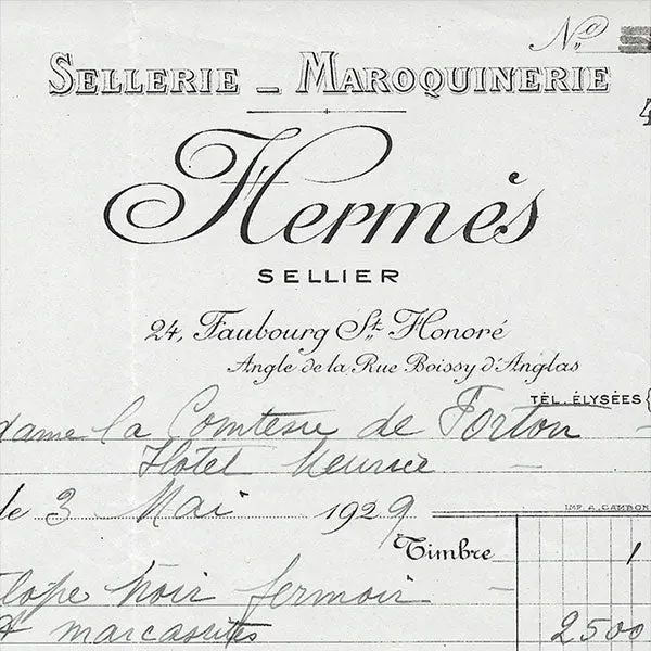 Hermès - Facture De La Maison Hermes Sellier (1929) 2