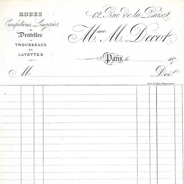 M. Decot - Facture De La Maison De Couture, 12 Rue De La Paix À Paris (Circa 1870) 2