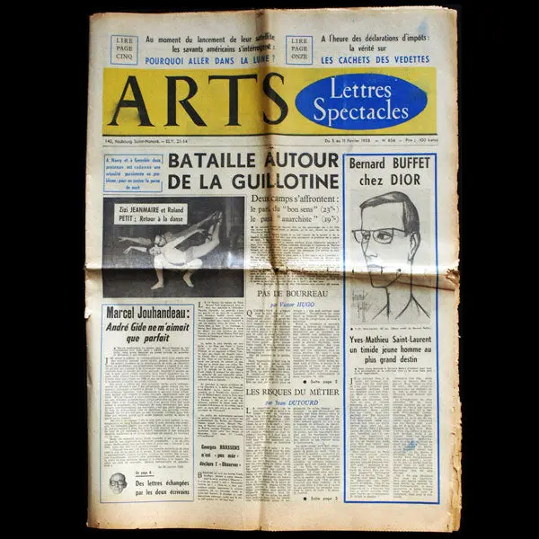 Arts, Lettres, Spectacles, 11 Février 1958 - Bernard Buffet Chez Dior (Yves Saint-Laurent) - Article Et Illustration De Bernard Buffet 1