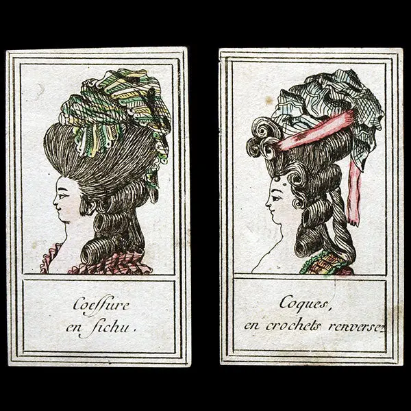 Coques En Crochets Renversés, Coiffure En Fichu, Ensemble De 2 Gravures (Circa 1780) 1