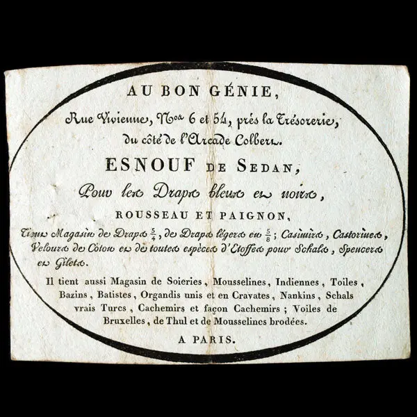 Au Bon Génie - Reçu Du Magasin De Tissus, 6 Rue Vivienne À Paris (Xviiième Siècle) 1