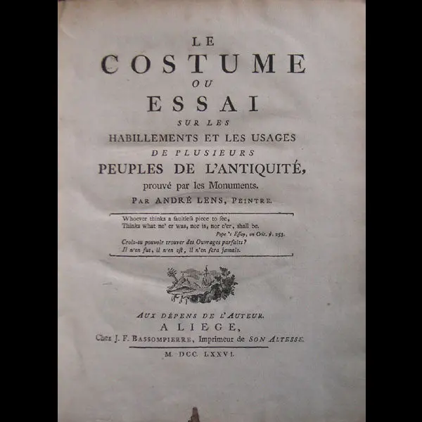 Lens - Le Costume Ou Essai Sur Les Habillements De L'antiquité (1776) 1