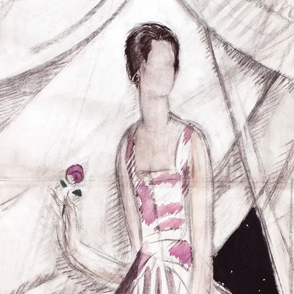 Georges Lepape - Elégante À La Rose, Projet D'affiche (Circa 1920-1930) 2