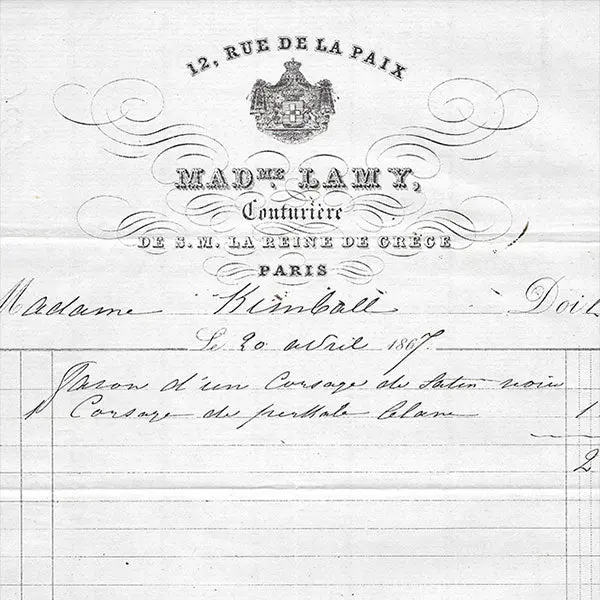 Madame Lamy - Facture De La Couturière De La Reine De Grèce, 12 Rue De La Paix À Paris (1867) 2