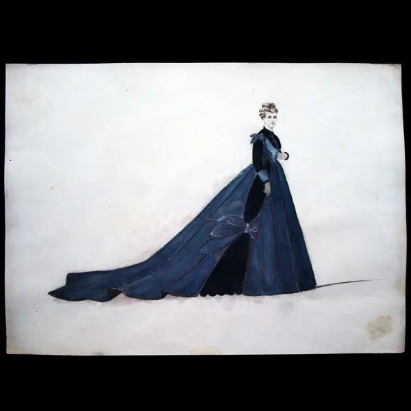 Projets De Robes, Ensemble De 3 Dessins À L'aquarelle D'un Dessinateur En Costumes Et Robes (Circa 1860-1870) 2