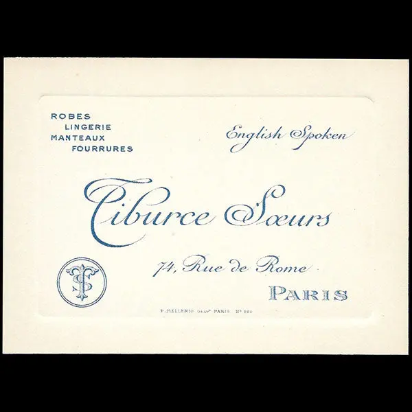 Tiburce Soeurs - Carte De La Maison De Couture 74 Rue De Rome À Paris (Circa 1910) 1