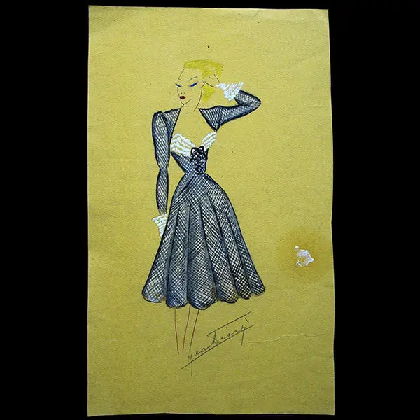 Jean Desses - Dessin D'une Robe, Circa 1950 1