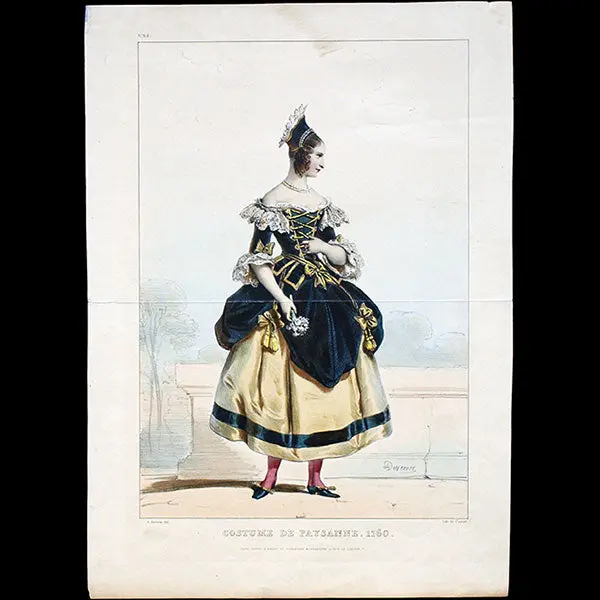 Achile Deveria - Costumes Historiques De Ville Ou De Théâtre, Planche N°25, Costume De Paysanne, 1760 (1831) 1