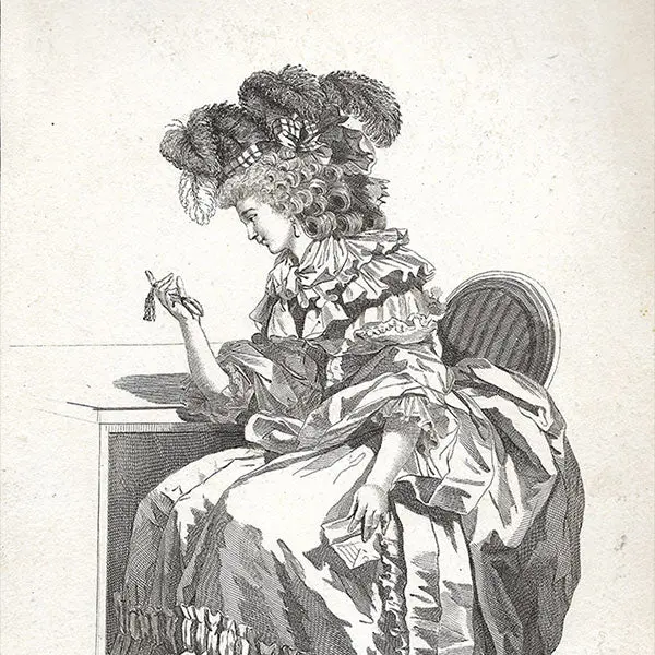 Gallerie Des Modes Et Costumes Français, 1778-1787, Gravure N° Zz 274, Belle Inquiète Par Watteau (1784) 2