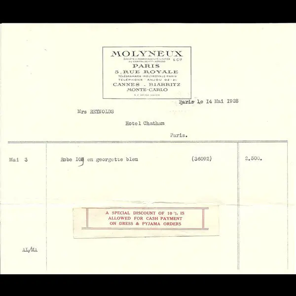 Facture De Molyneux (1928) 1