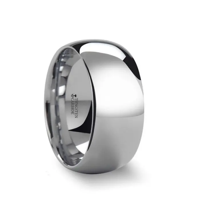 Arlington | White Tungsten Ring, Silver Shiny, Domed 6