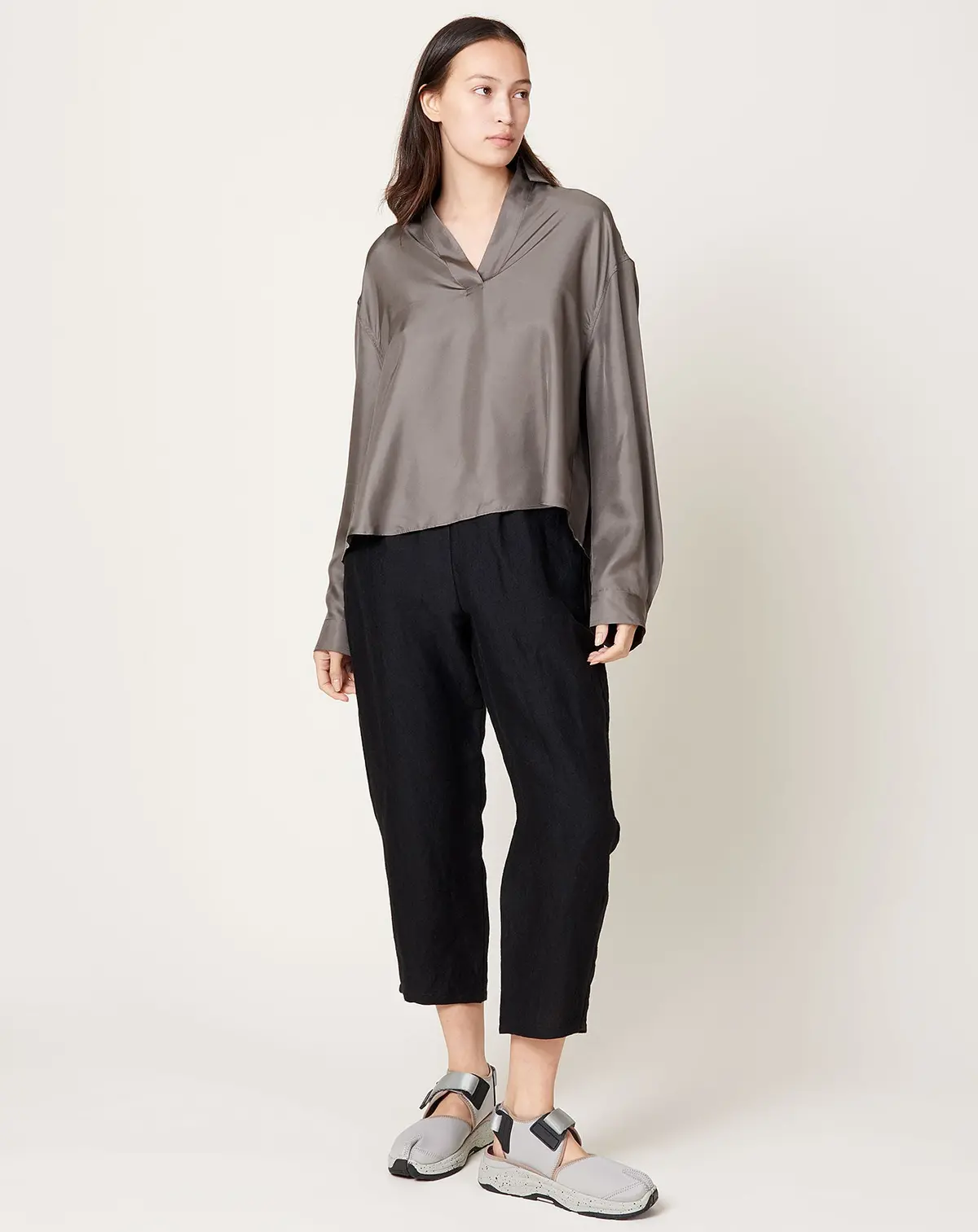 Gathered Polo Top In Slate 1