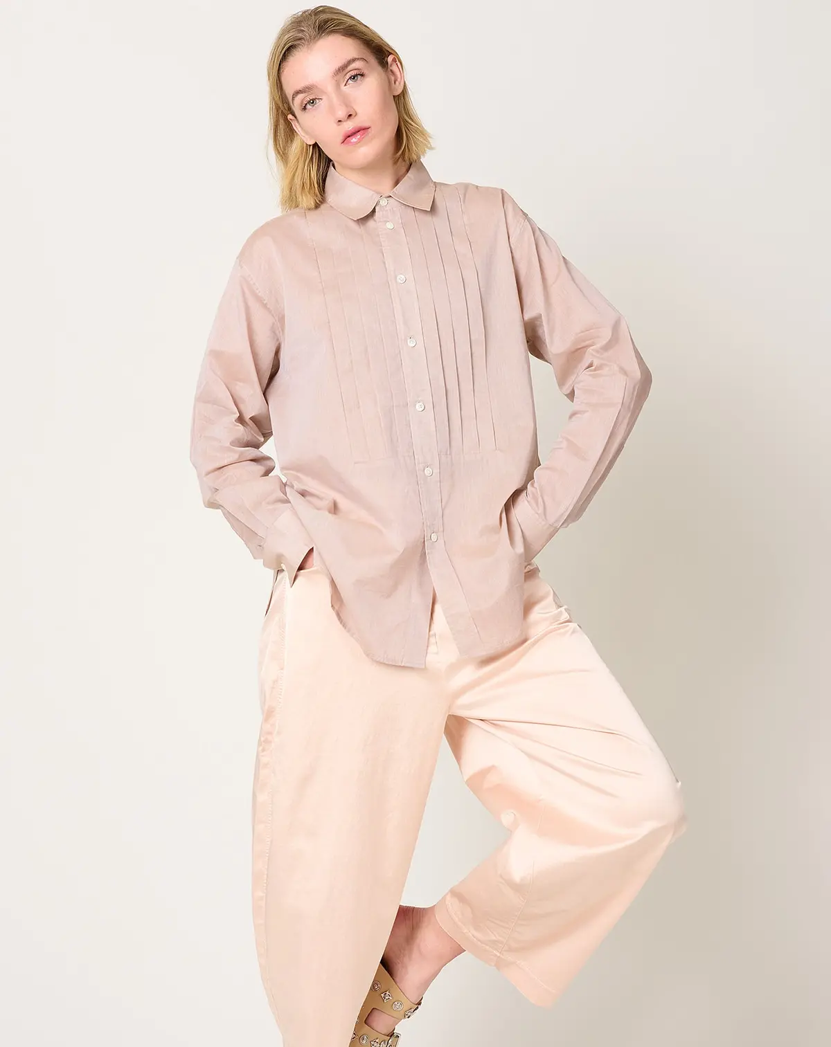 Pleated Frank Shirt In Sand 1