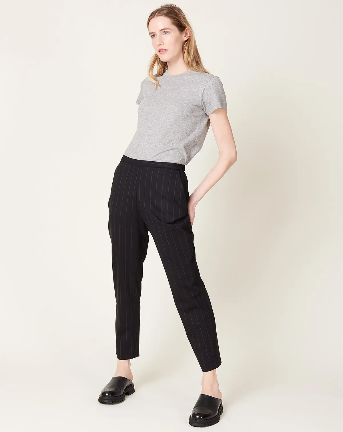 Slim Pull On Pant In Pinstripe 1