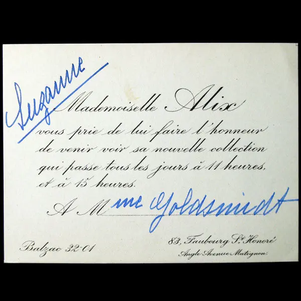 Carton D'invitation De La Maison Alix (Madame Grès), Circa 1935 1