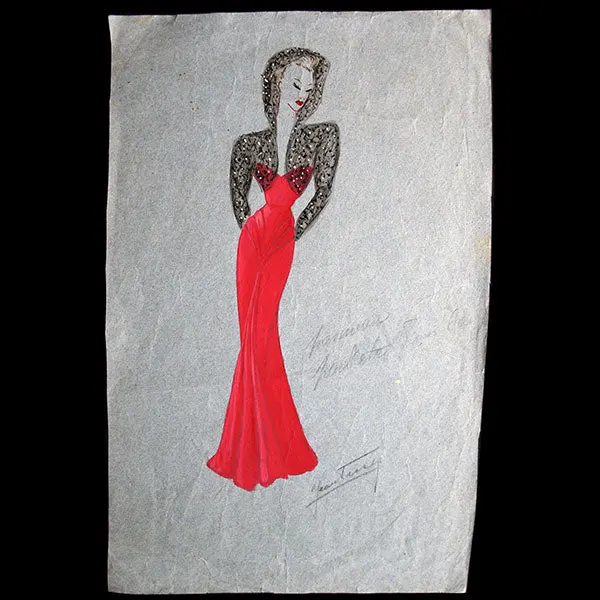 Jean Desses - Dessin D'une Robe Du Soir, Circa 1940 1