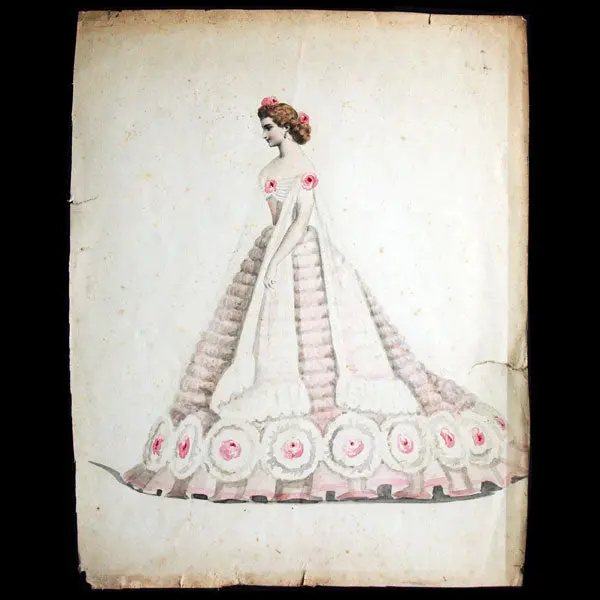 Projets De Robes, Ensemble De 3 Dessins À L'aquarelle D'un Dessinateur En Costumes Et Robes (Circa 1860-1870) 2
