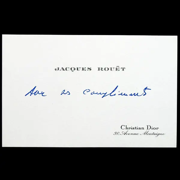 Carte De Visite De Jacques Rouet, Directeur De La Maison Dior, Avec Fac-Similé D'écriture Manuscrite (1980) 1