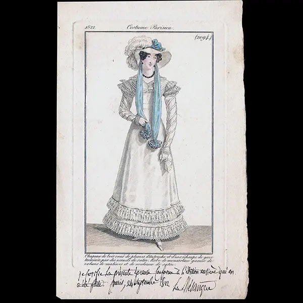 Costume Parisien, Journal Des Dames Et Des Modes, Planche 2094 Annotée Par La Mésangère (24 Septembre 1822) 1