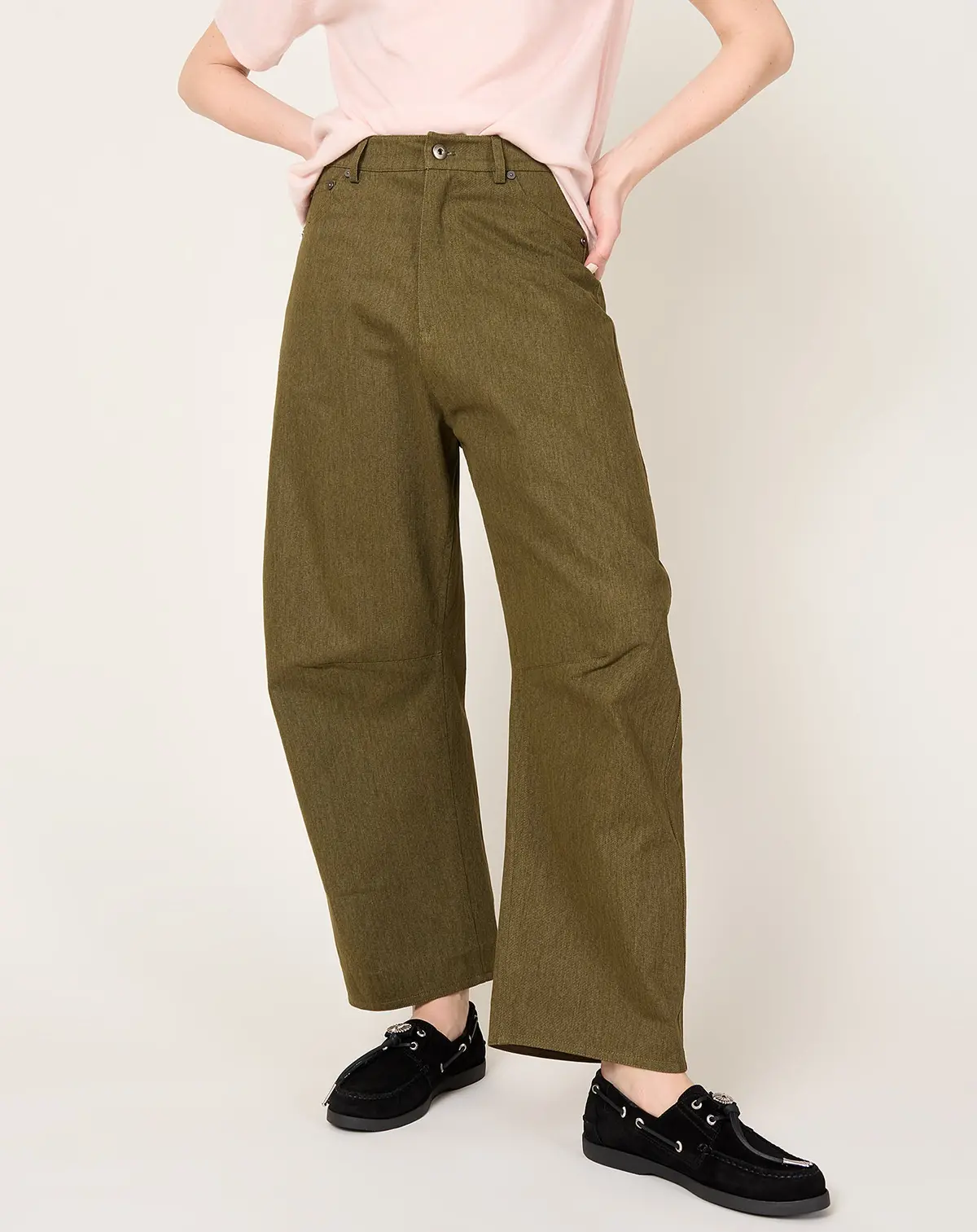 Curve Legged Work Trouser In Olive Green 1