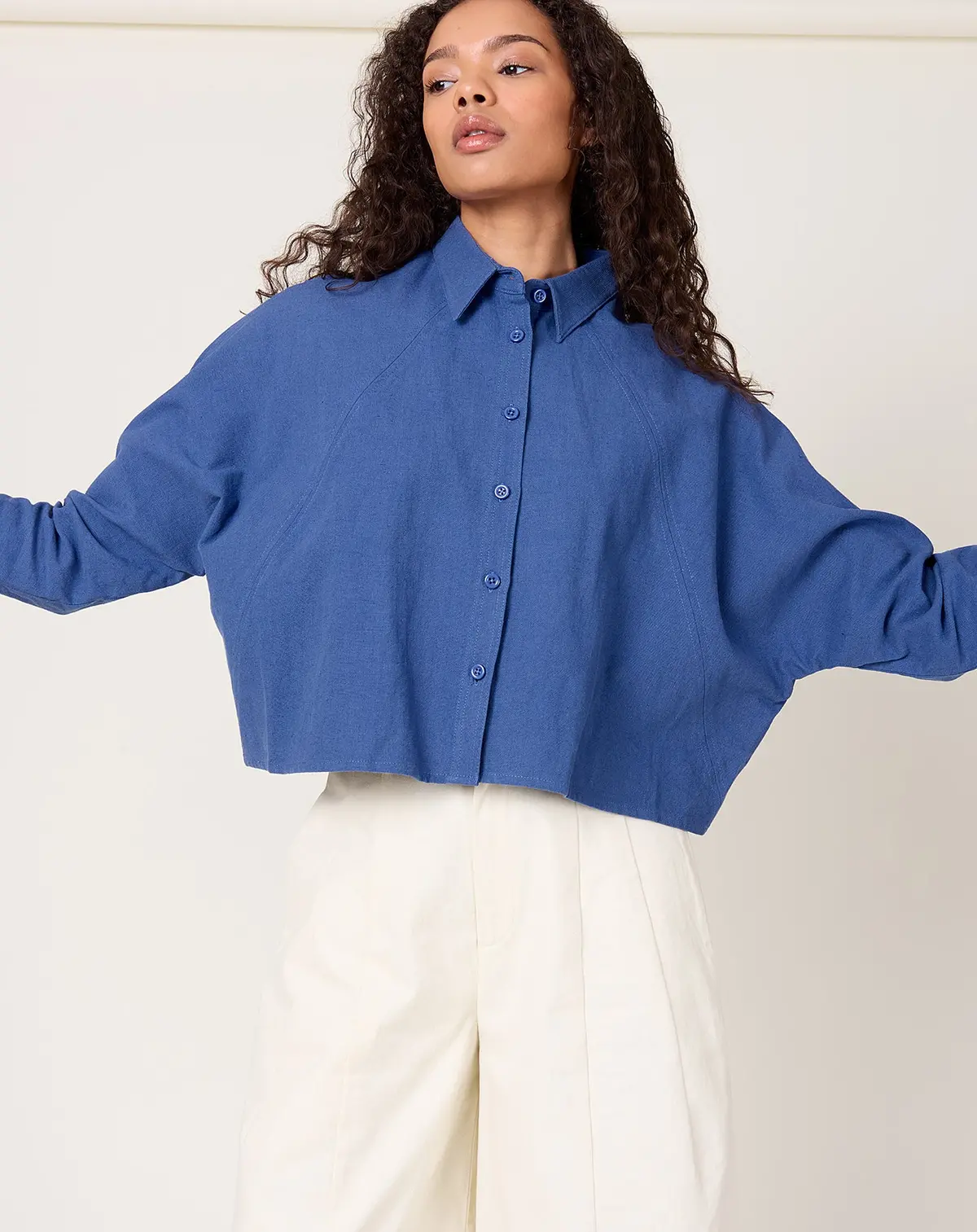 3/4 Cropped Shirt Jacket In French Blue 1