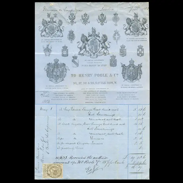 Henry Poole And Co - Facture Du Tailleur, 36, 37, 38, 39 Saville Row À Londres (1883) 1