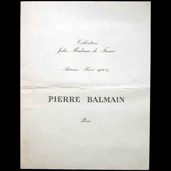Balmain, Programme De Défilé, Collection Jolie Madame De France De L'automne-Hiver 1956-1957 1