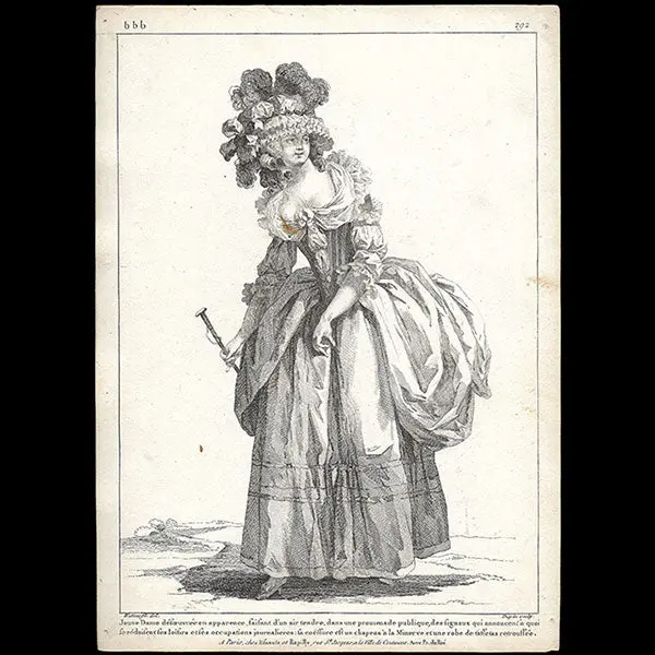 Gallerie Des Modes Et Costumes Français, 1778-1787, Gravure N° Bbb 292, Jeune Dame Désoeuvrée Par Watteau (1785) 1