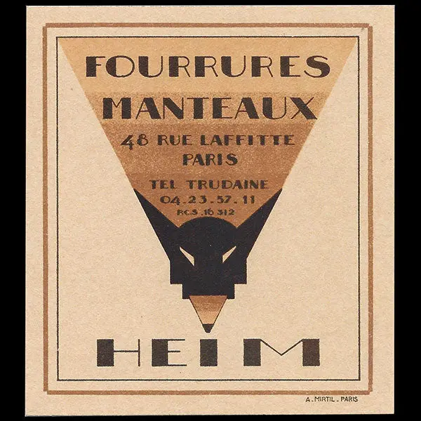 Heim - Carte De La Maison Heim, Fourrures Et Manteaux, 48 Rue Laffitte À Paris (Circa 1927-1930) 1