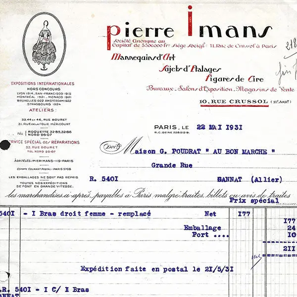 Pierre Imans - Facture, 10 Rue Crussol À Paris (1931) 2
