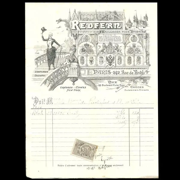 Facture De Redfern And Sons, Tailleur Pour Dames, 242, Rue De Rivoli À Paris (1891) 1