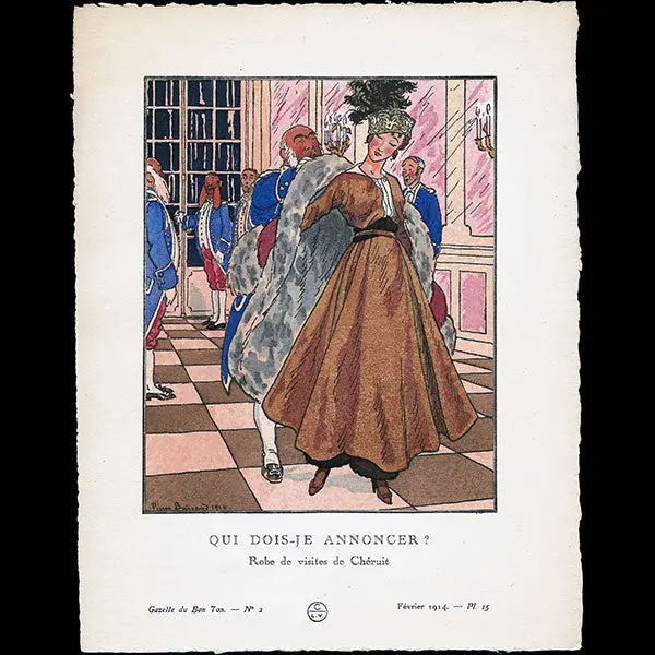 Gazette Du Bon Ton - Qui Dois-Je Annoncer ? Robe De Visites De Chéruit, Planche De Pierre Brissaud (N°2, 1914) 1