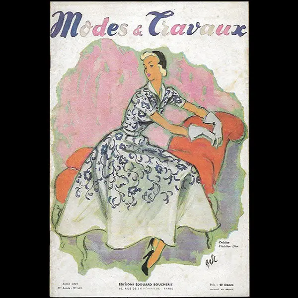 Modes Et Travaux, Juillet 1949, Couverture De Bosc D'un Modèle De Christian Dior 1