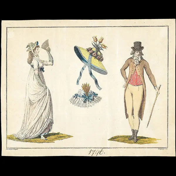 Elégante Et Élégant Du Directoire, Gravure De Mode D'après Jean Beugnet (Circa 1796) 1