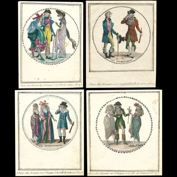 Incroyables Et Merveilleuses, Suite De 4 Gravures (Circa 1797) 1